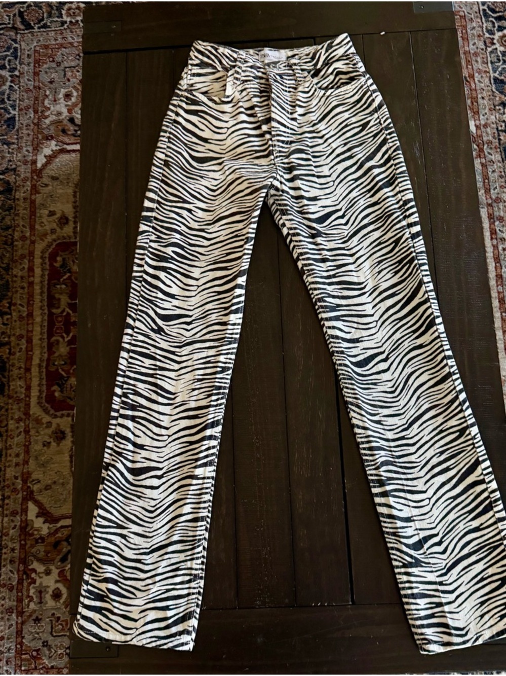 ZARA Zebra Print High Waisted Straight Leg Pants Animal Print Jeans